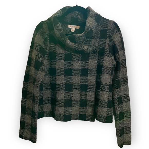 Ellen Tracy Black & Grey Gingham Cropped Wool Sweater Size Large - Picture 5 of 11